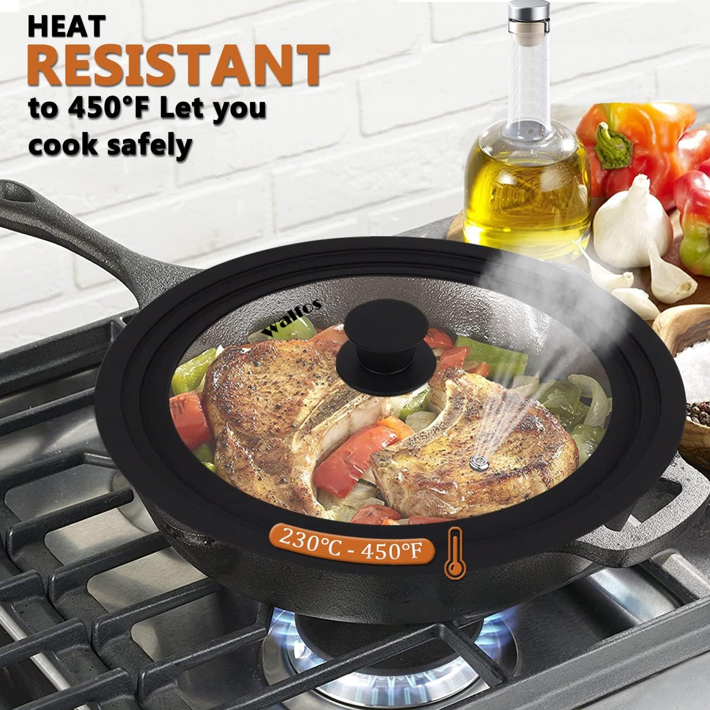 Universal Tempered Glass Lid for Cookware - Fits 6.5", 7", and 8" Diameter Pots, Pans, and Skillets with Heat Resistant Silicone Rim