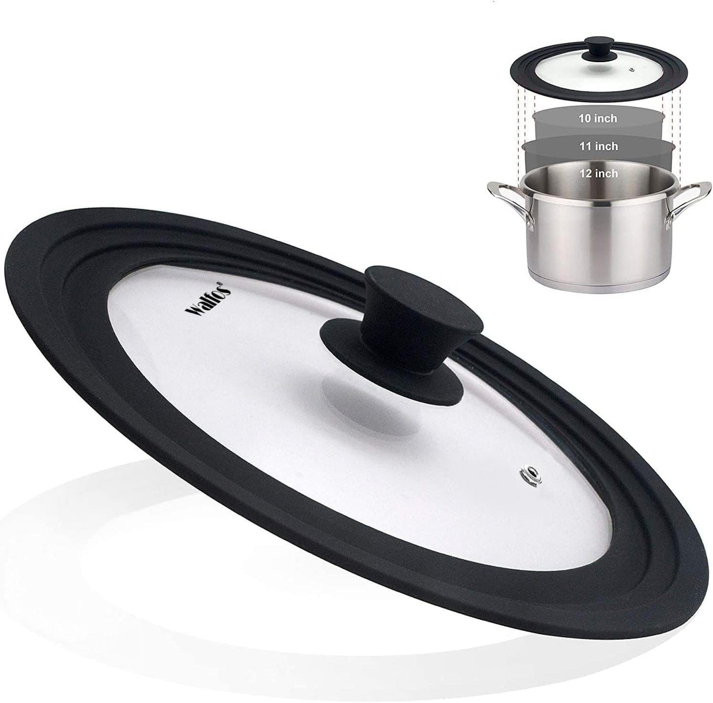 Universal Tempered Glass Lid for Cookware - Fits 6.5", 7", and 8" Diameter Pots, Pans, and Skillets with Heat Resistant Silicone Rim