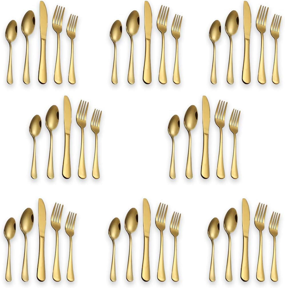 20-Piece Elegant Titanium Gold-Plated Stainless Steel Flatware Set for Four with Polished Finish
