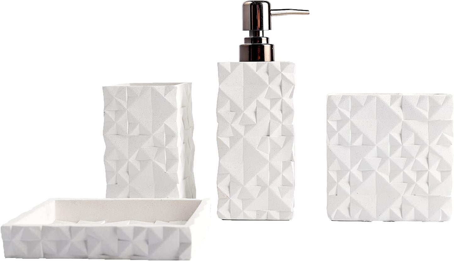 Elegant 4-Piece Farmhouse Bathroom Accessories Set - Includes Toothbrush Holder, Soap Dispenser, Soap Dish, and Tumbler - Perfect for Apartment Decor and Thoughtful Gifting