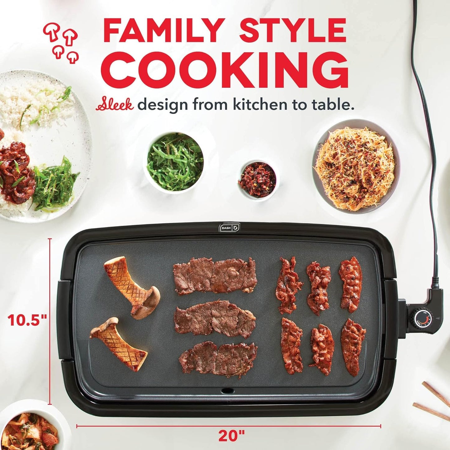 Deluxe Everyday Electric Griddle with Removable Nonstick Cooking Plate, Dishwasher Safe, Includes Drip Tray and Recipe Book, 20” x 10.5”, 1500 Watts - Aqua
