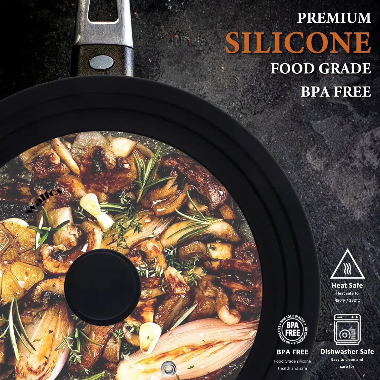 Universal Tempered Glass Lid for Cookware - Fits 6.5", 7", and 8" Diameter Pots, Pans, and Skillets with Heat Resistant Silicone Rim