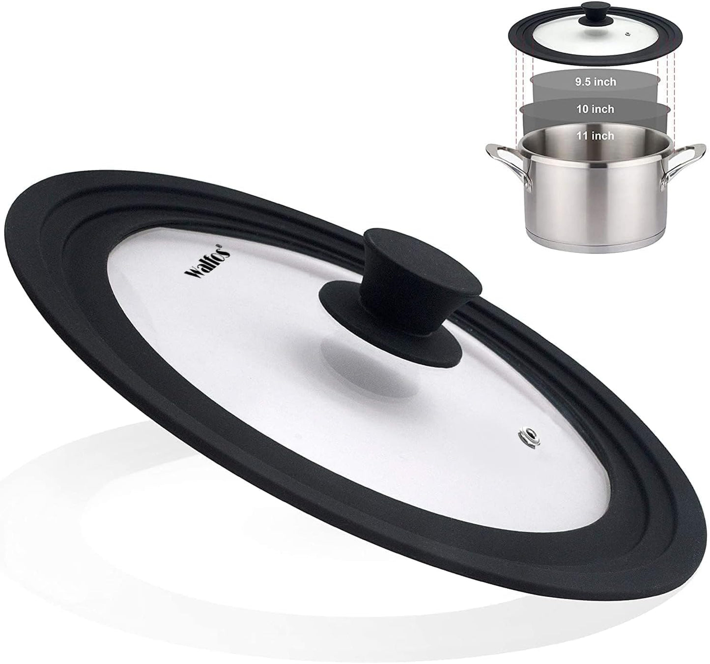 Universal Tempered Glass Lid for Cookware - Fits 6.5", 7", and 8" Diameter Pots, Pans, and Skillets with Heat Resistant Silicone Rim