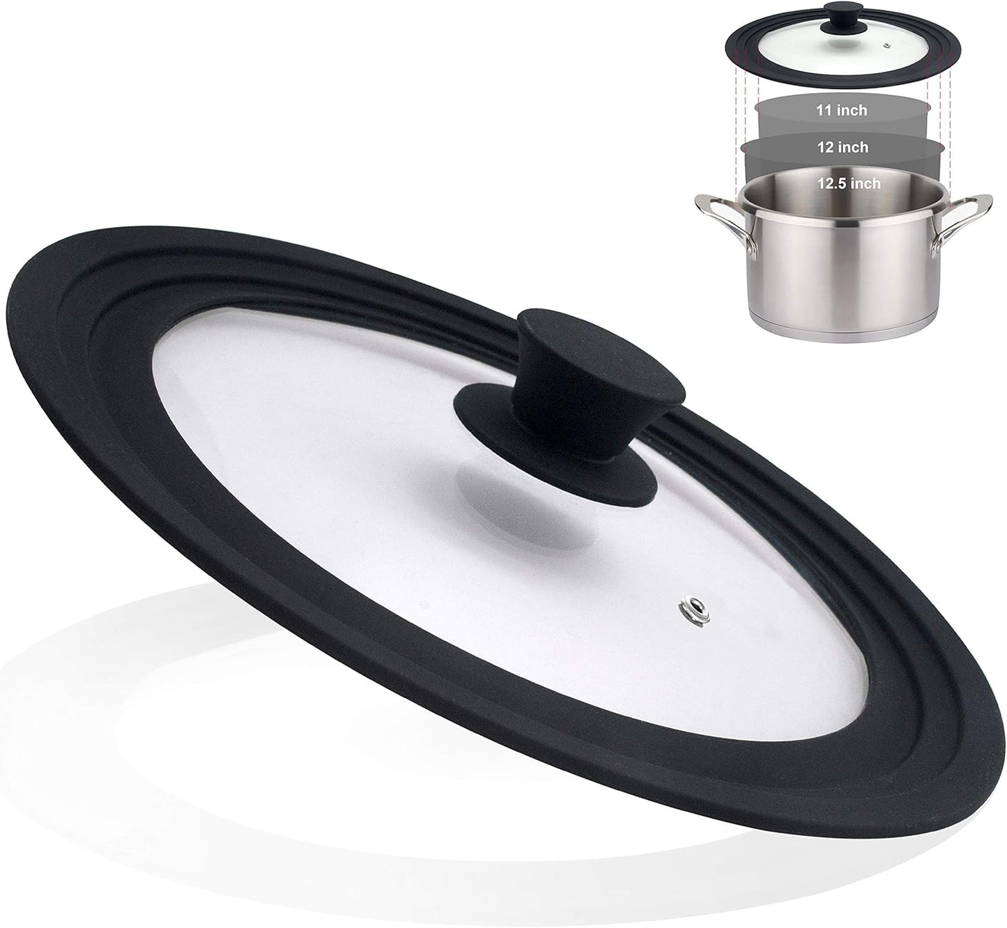 Universal Tempered Glass Lid for Cookware - Fits 6.5", 7", and 8" Diameter Pots, Pans, and Skillets with Heat Resistant Silicone Rim