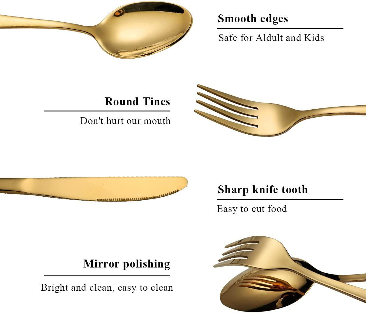 20-Piece Elegant Titanium Gold-Plated Stainless Steel Flatware Set for Four with Polished Finish