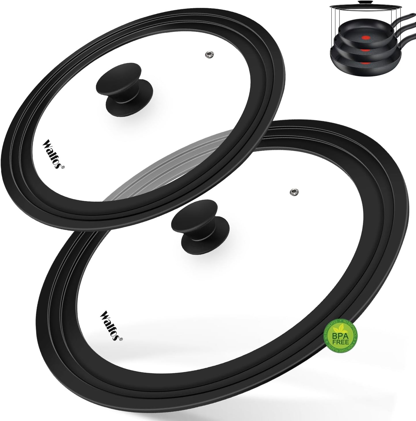 Universal Tempered Glass Lid for Cookware - Fits 6.5", 7", and 8" Diameter Pots, Pans, and Skillets with Heat Resistant Silicone Rim