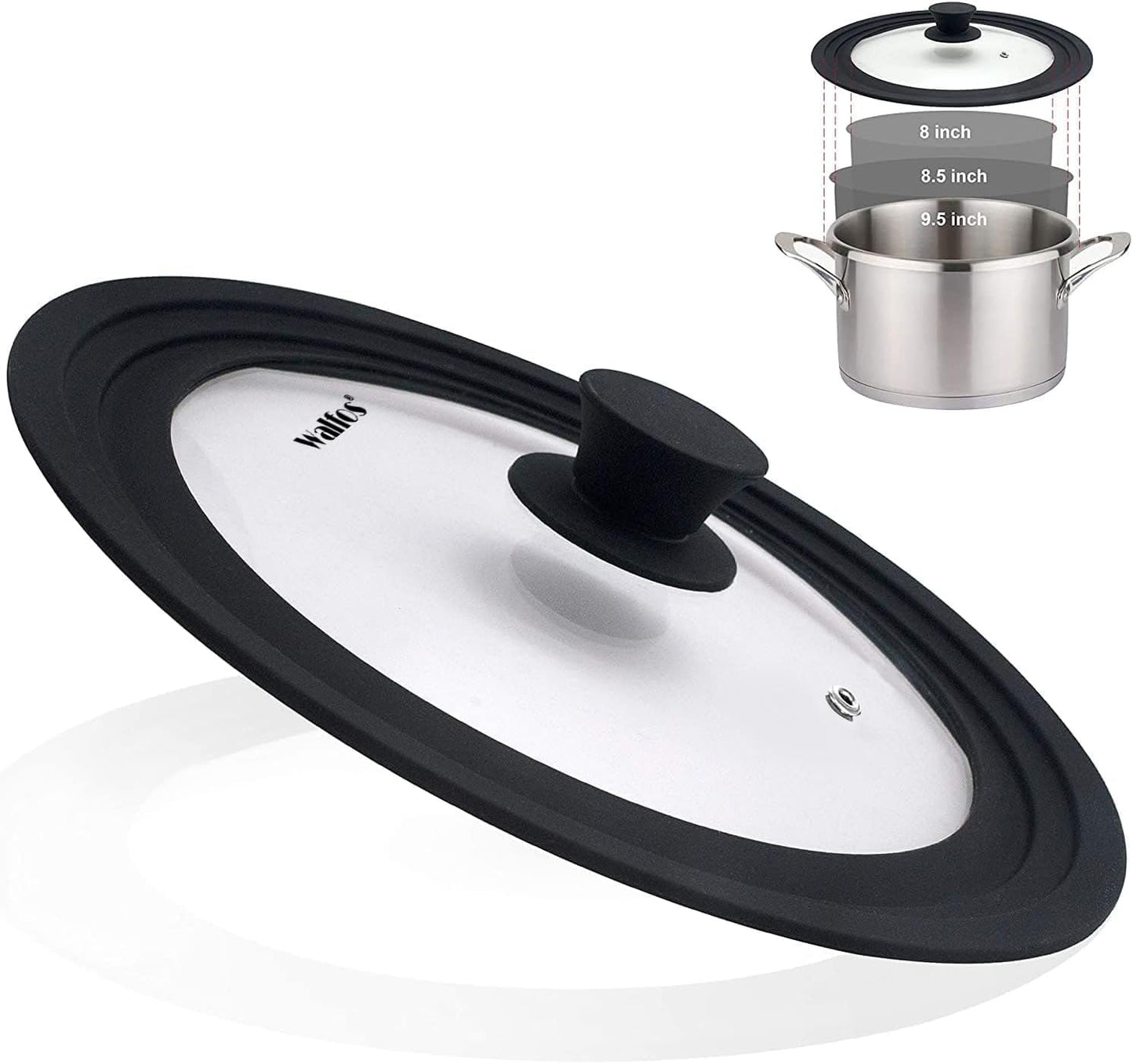 Universal Tempered Glass Lid for Cookware - Fits 6.5", 7", and 8" Diameter Pots, Pans, and Skillets with Heat Resistant Silicone Rim