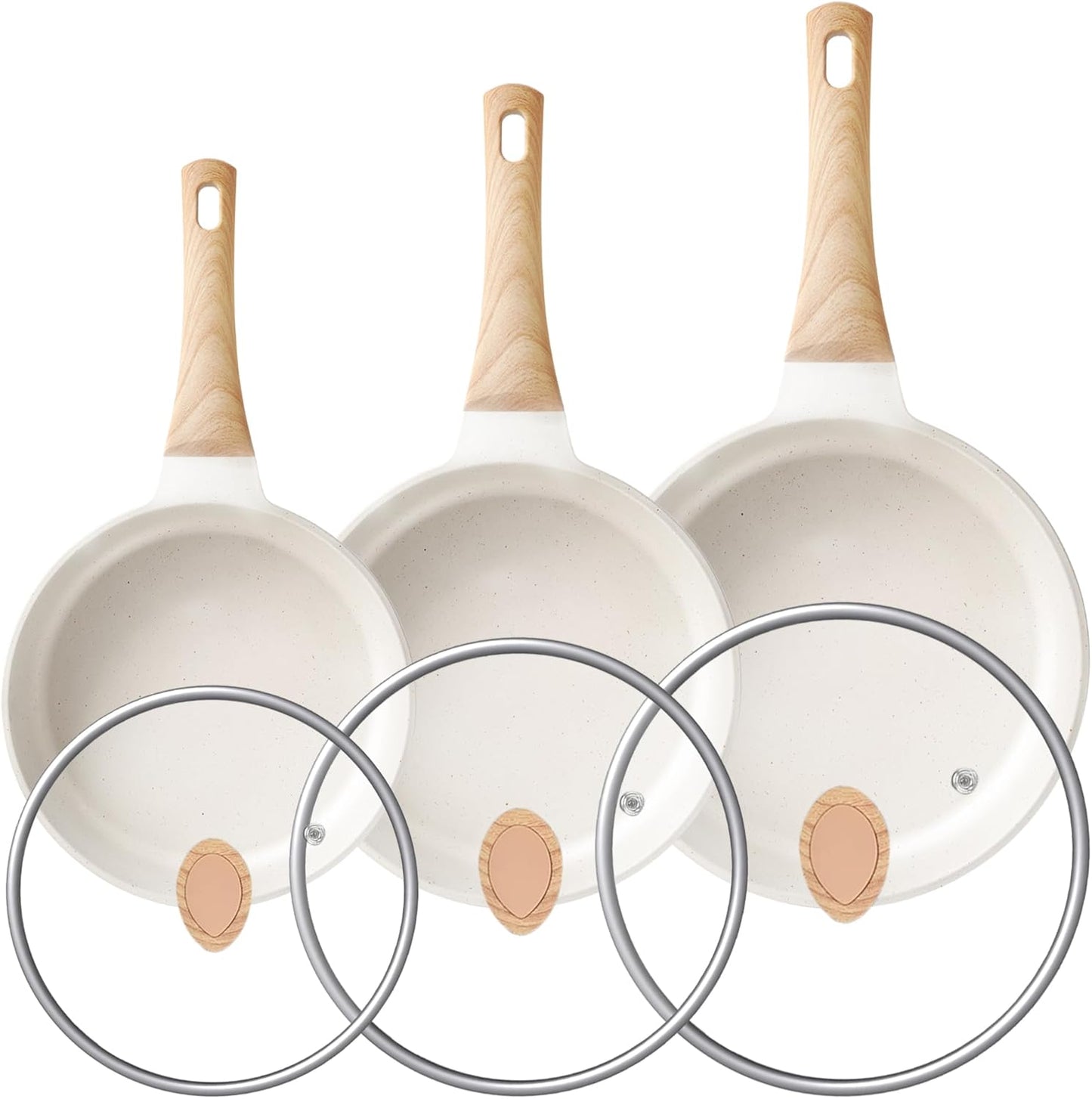 Granite Nonstick Induction Frying Pan Set - Ideal for Omelettes, Gift for Her (8", 9.5", & 11") with Heat-Resistant Handle