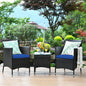 Elegant 3-Piece Navy Rattan Wicker Outdoor Furniture Set with Chairs and Coffee Table for Garden Use