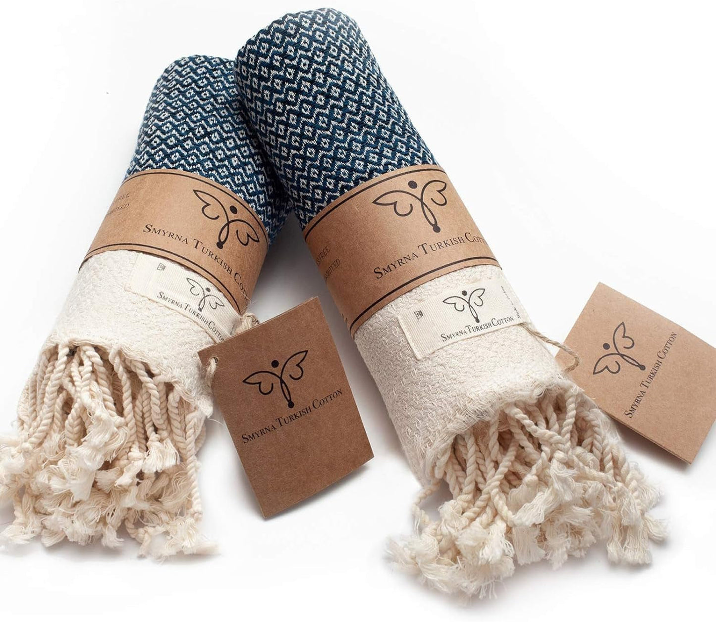 Smyrna Vintage Turkish Cotton Hand Towels - Set of 2, 16x40 Inches, Elegant Beige Towels for Bath, Kitchen, Yoga, and More