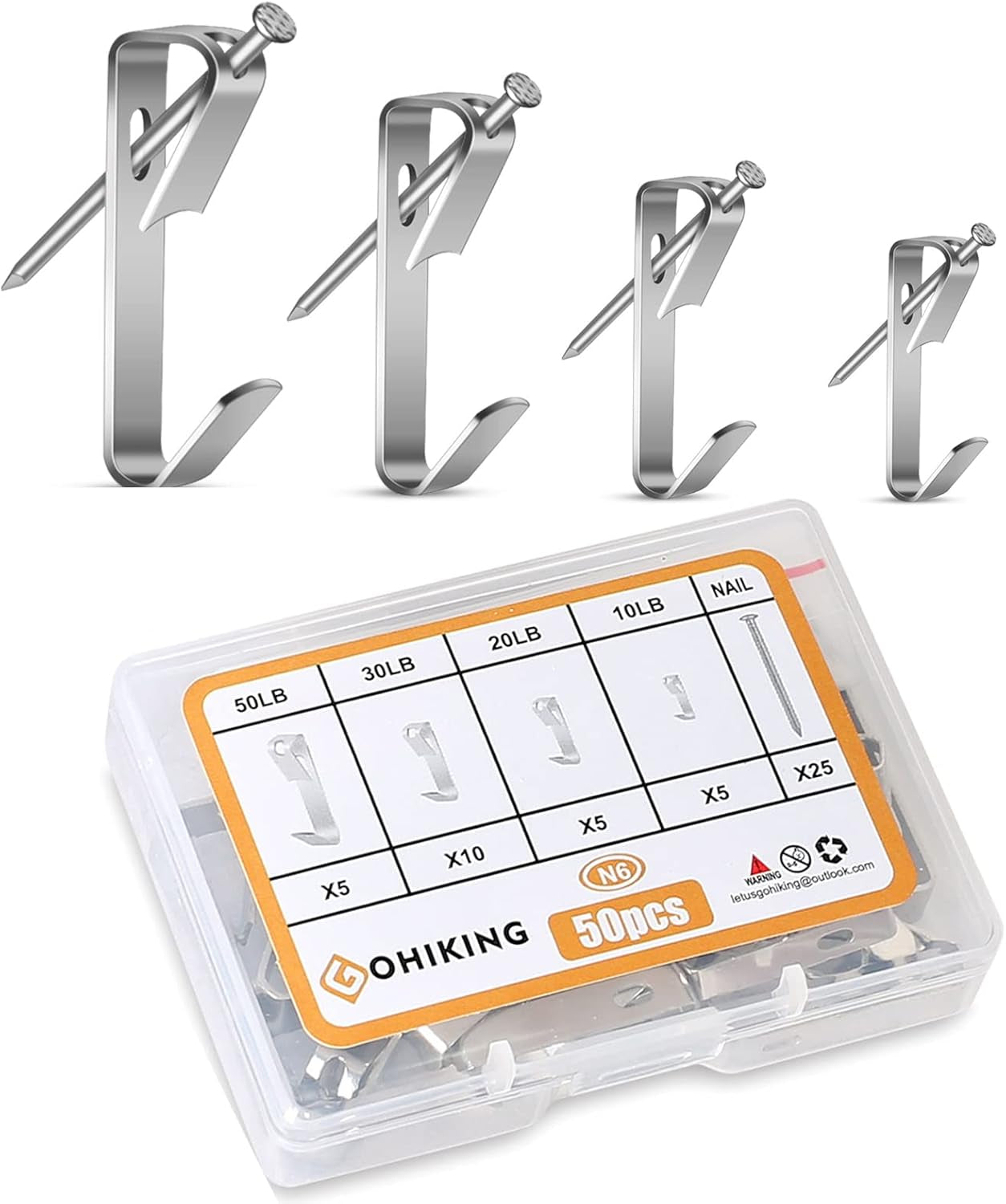 Professional Picture Hanging Hardware Kit - 50 Heavy-Duty Hooks for Frames, Canvases, and Mirrors (Supports 10-50 lbs)