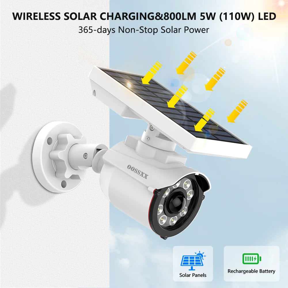 Solar-Powered Outdoor Surveillance Camera with Motion Sensor and LED Floodlight