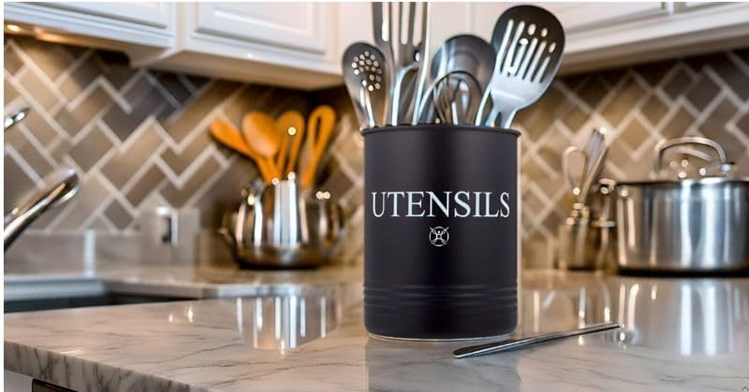 Large Black Kitchen Utensil Holder Crock