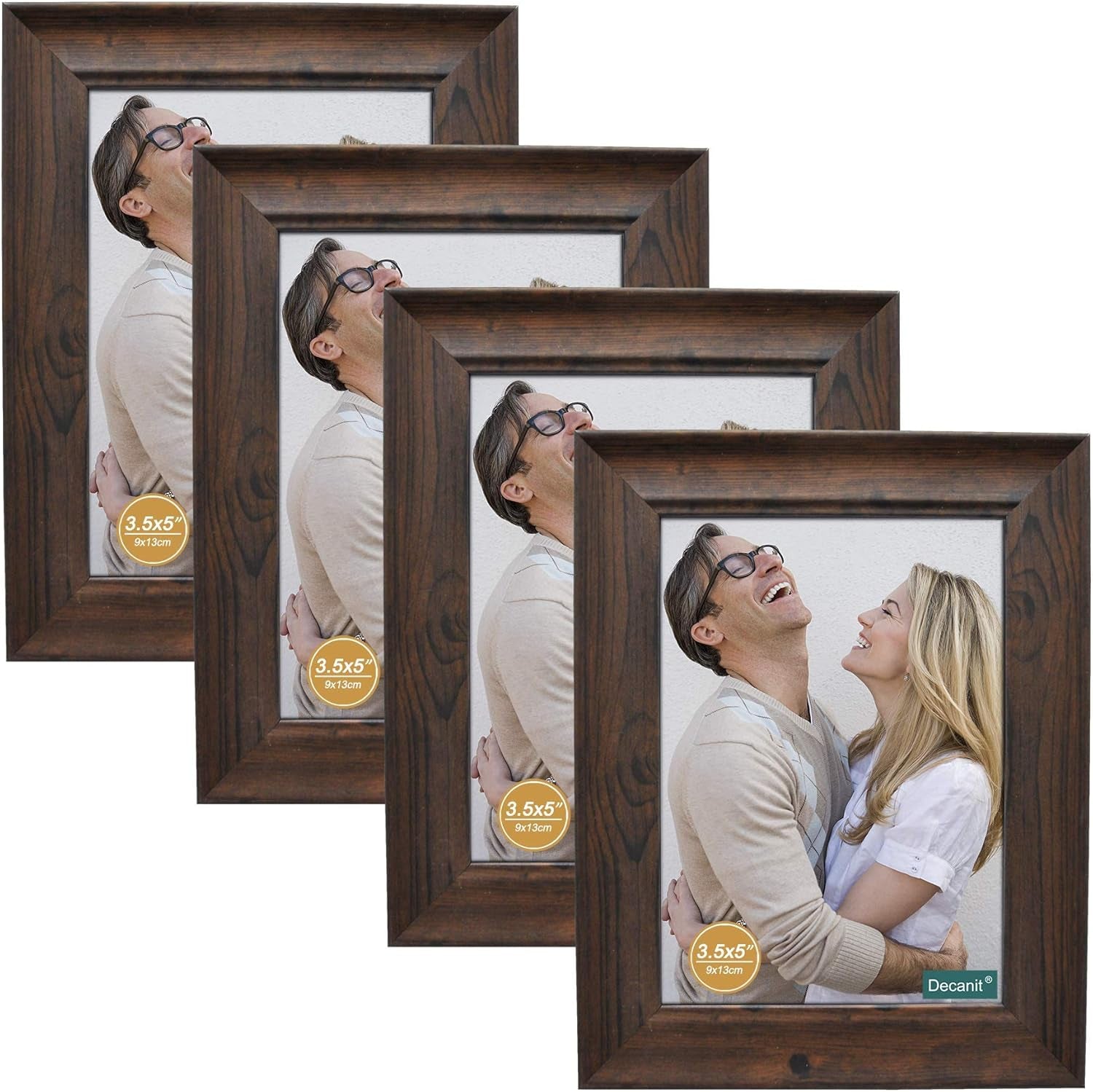 Set of 4 Rustic Distressed White Wood 3.5x5 Picture Frames with High-Definition Glass for Tabletop and Wall Display