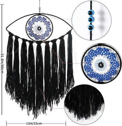 Black Dream Catcher - Evil Eye Wall Hanging for Gothic Decor, Bedroom Ornament and Craft Gift