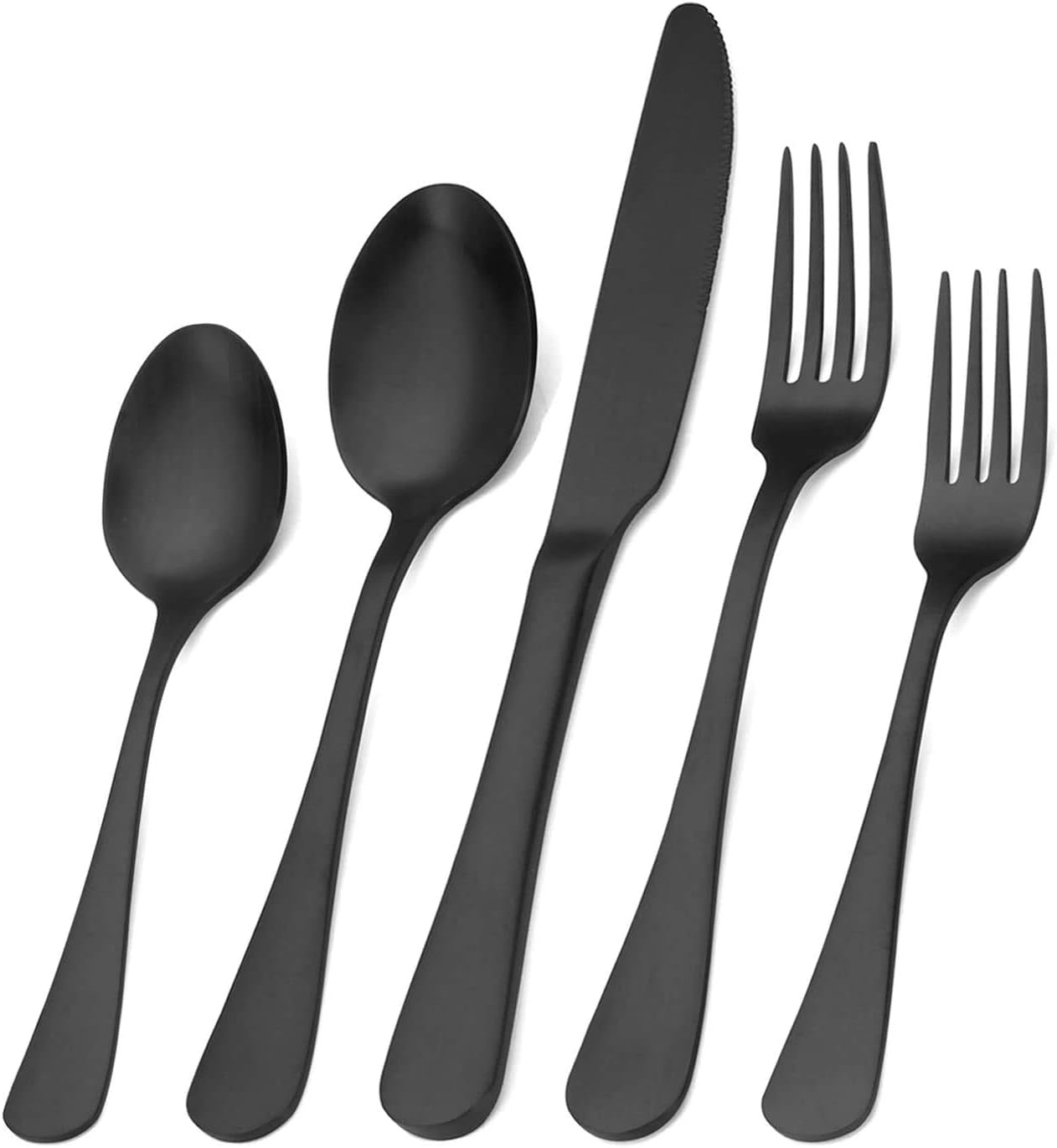 20-Piece Matte Black Stainless Steel Flatware Set with Satin Finish, Service for 4, Dishwasher Safe for Home and Restaurant Use