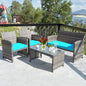 Elegant 4-Piece Navy Rattan Patio Furniture Set with Glass Table - Exceptional Comfort for Outdoor Living