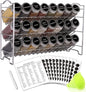 Premium Spice Rack Organizer Set with 24 Glass Jars, 396 Labels, Chalk Marker, and Funnel - Versatile for Countertop, Cabinet, or Wall Mount - Silver Finish