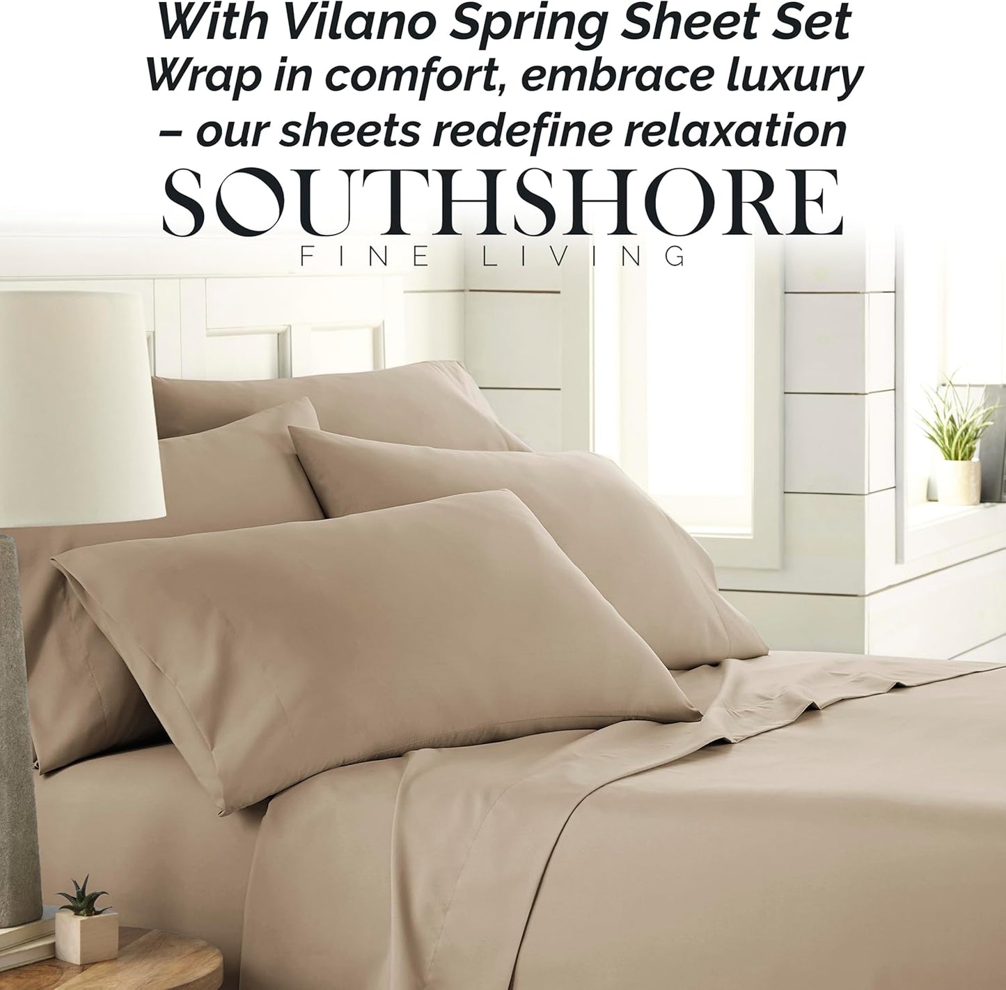 Southshore Fine Living 6-Piece Extra Deep Pocket Queen Sheet Set in Taupe, Featuring 21" Deep Pocket Fitted Sheet, Oversized Flat Sheet, and 4 Pillowcases, Made from Microfiber