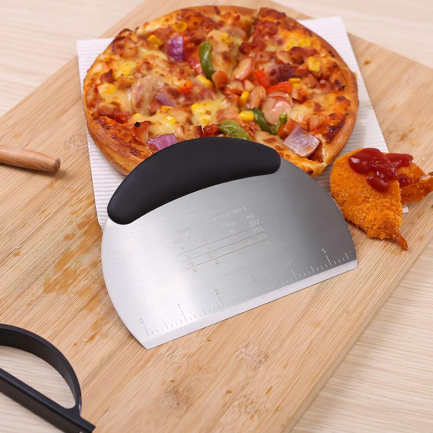 Stainless Steel Dough Pastry Scraper Cutter with Ergonomic Non-Slip Grip - Professional Pizza Chopper (Black)