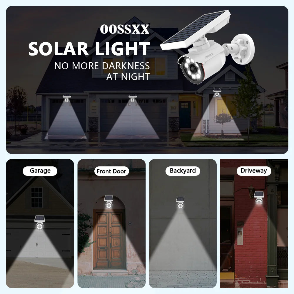 Solar-Powered Outdoor Surveillance Camera with Motion Sensor and LED Floodlight