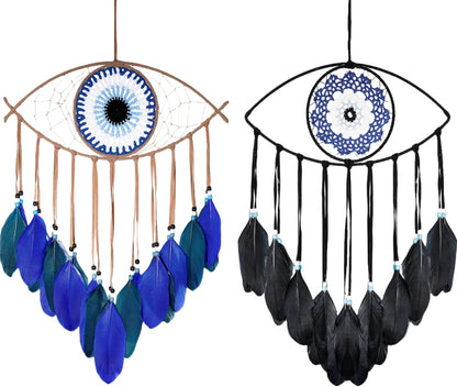 Black Dream Catcher - Evil Eye Wall Hanging for Gothic Decor, Bedroom Ornament and Craft Gift