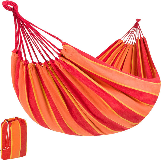 Brazilian-Style Cotton Double Hammock Bed for Two with Portable Carrying Bag - Orange