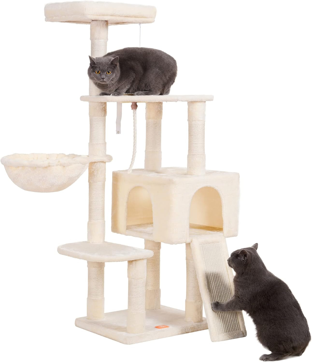 Multi-Tier Indoor Cat Tree and Tower with Scratching Board and Feeding Bowl in Light Gray HCT010M