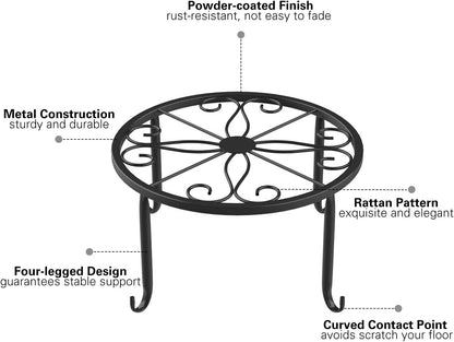 Heavy-Duty Rustproof Iron Plant Stands, Set of 3, 9" Round Flower Pot Holders for Indoor and Outdoor Use - Black