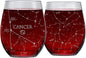 Libra Zodiac Hand-Etched Stemless Wine Glasses - Set of 2, 15 Oz