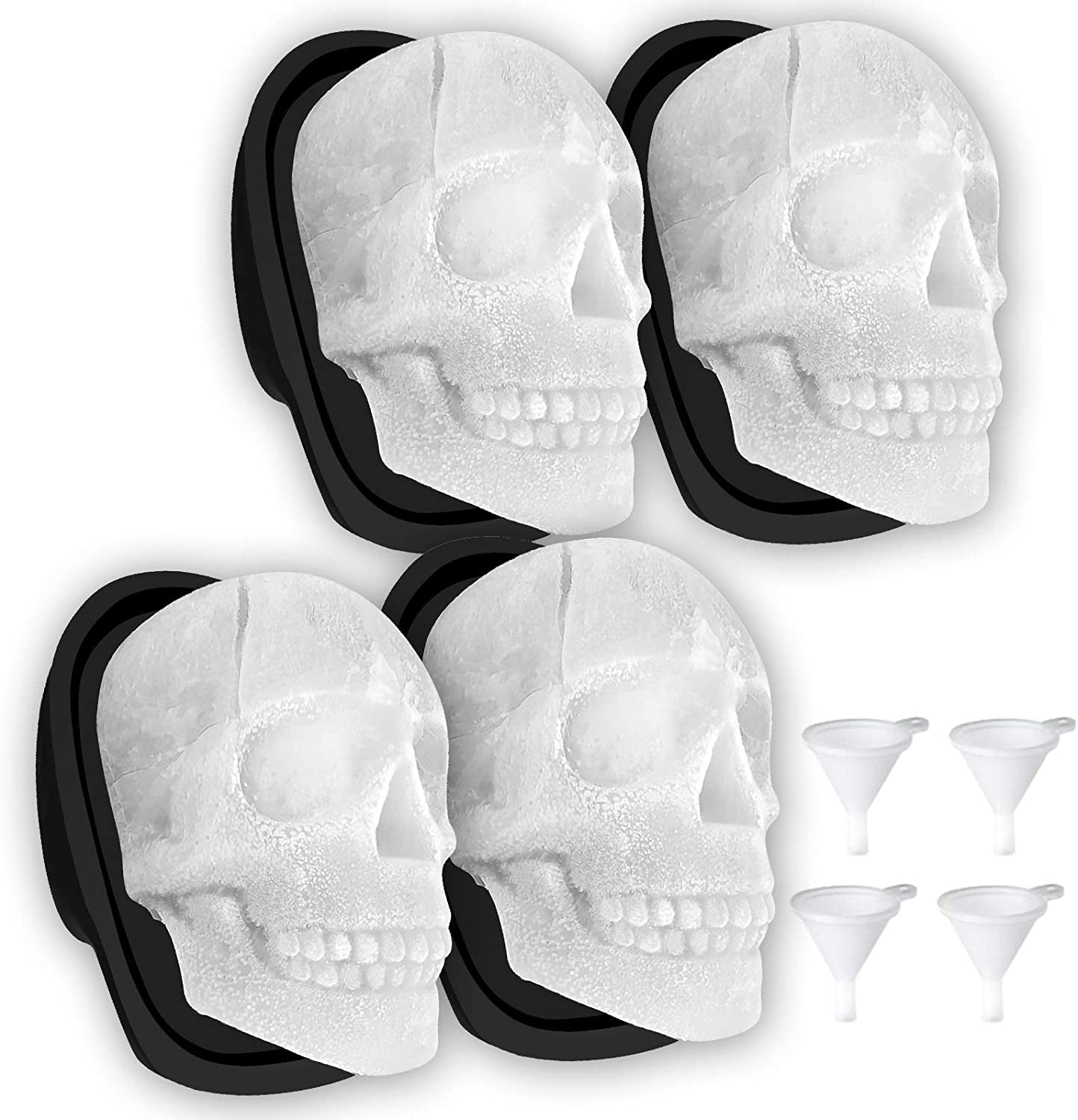 Extra Large 3D Skull Ice Cube Mold - Silicone Tray Set with Funnel for Large Beverage Glasses, Suitable for Resin, Chocolate, and Sugar Crafting - Ideal for Entertaining (2 Pieces)