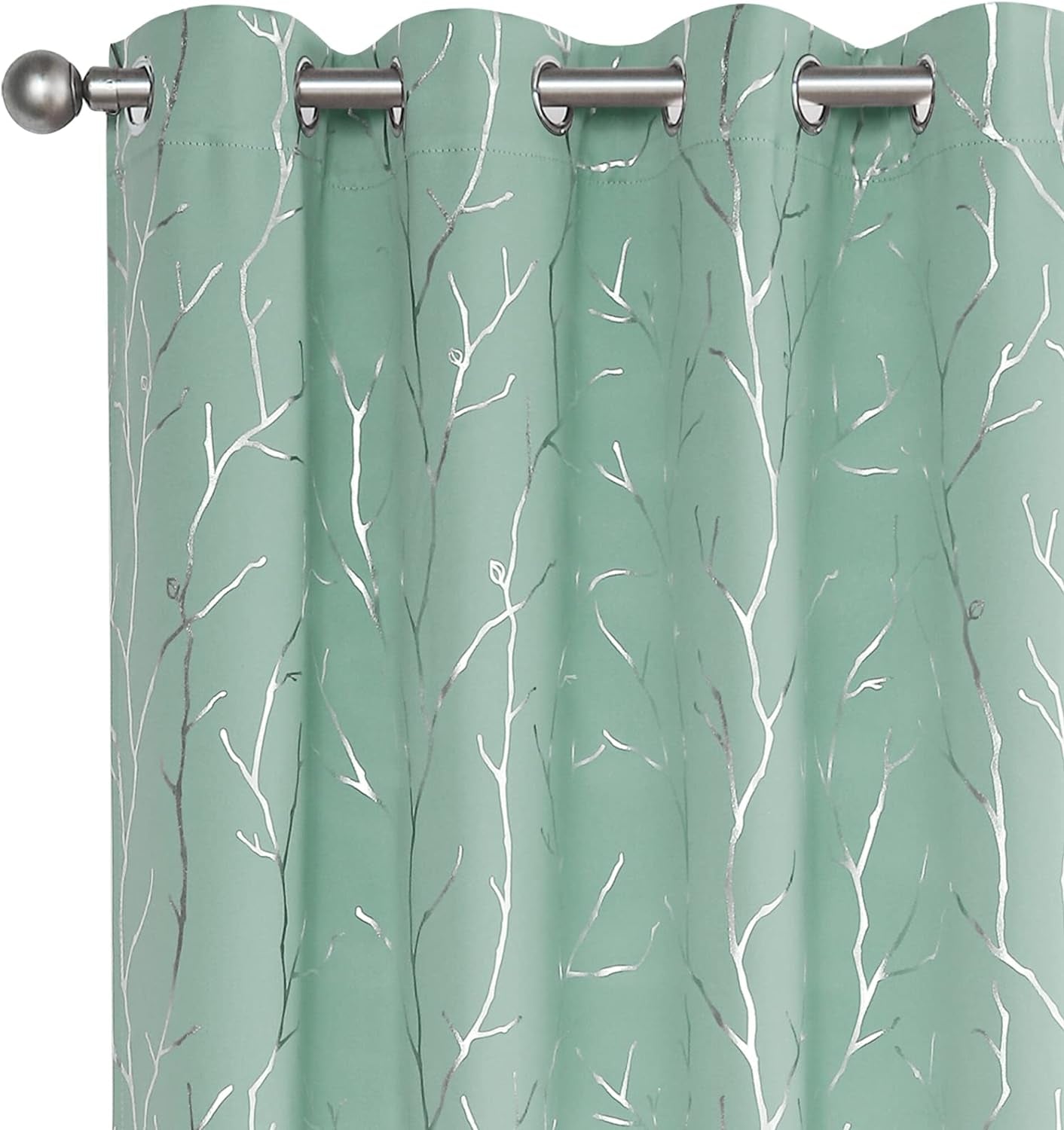 Elegant Light Grey Blackout Curtains with Silver Tree Branch Design, 63-Inch Length, Set of 2 Panels, Windproof, 38W x 63L