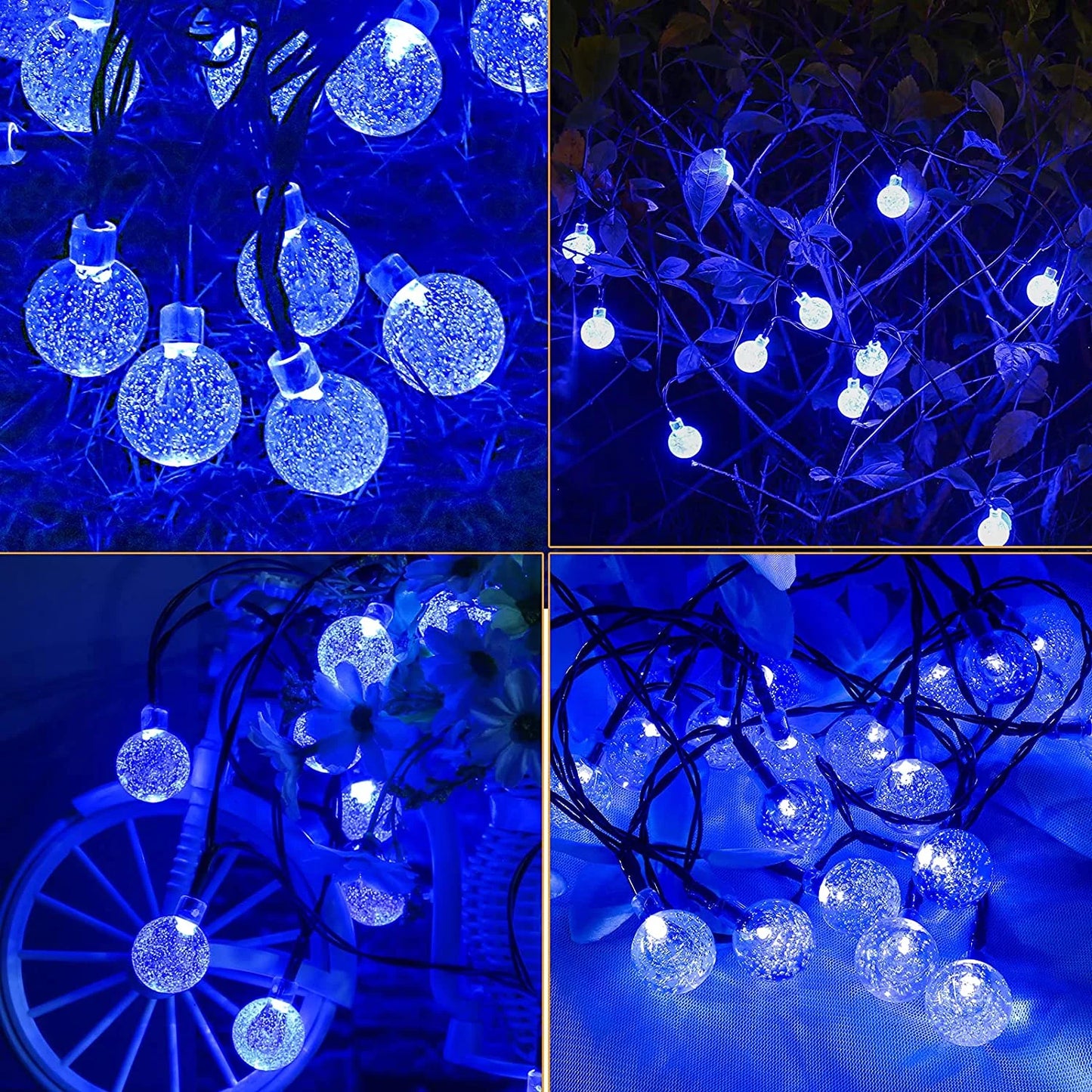 2-Pack Waterproof 21Ft LED Outdoor Patio Light Globes with 8 Modes for Garden and Bedroom Decor, Blue