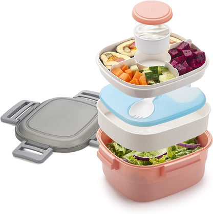 52-Oz Salad Lunch Container with Three Compartments and Dressing Container for On-the-Go Meals, Ideal for Men and Women (Blue)