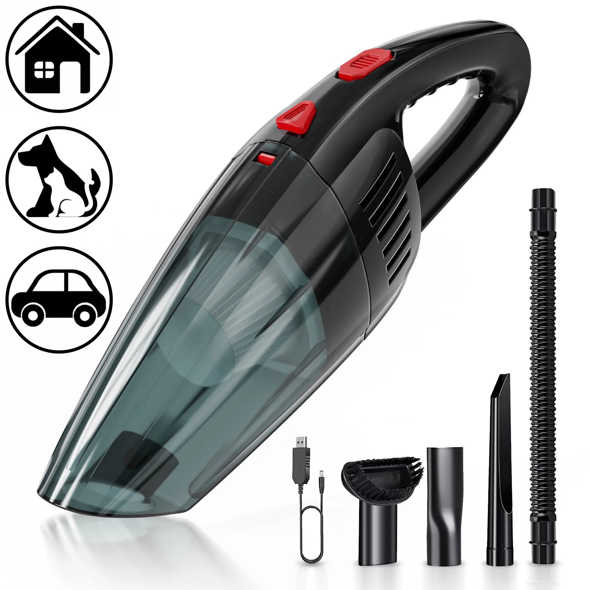 Cordless Handheld Vacuum Cleaner - Portable Car Vacuum with Strong Suction, Mini Wet/Dry Design for Multi-Surface Use, Black