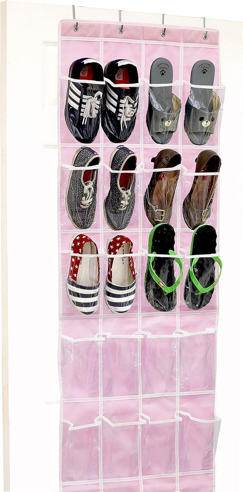 24-Pocket Over-the-Door Shoe Organizer in Crystal Clear with Turquoise Accents (64" x 19")