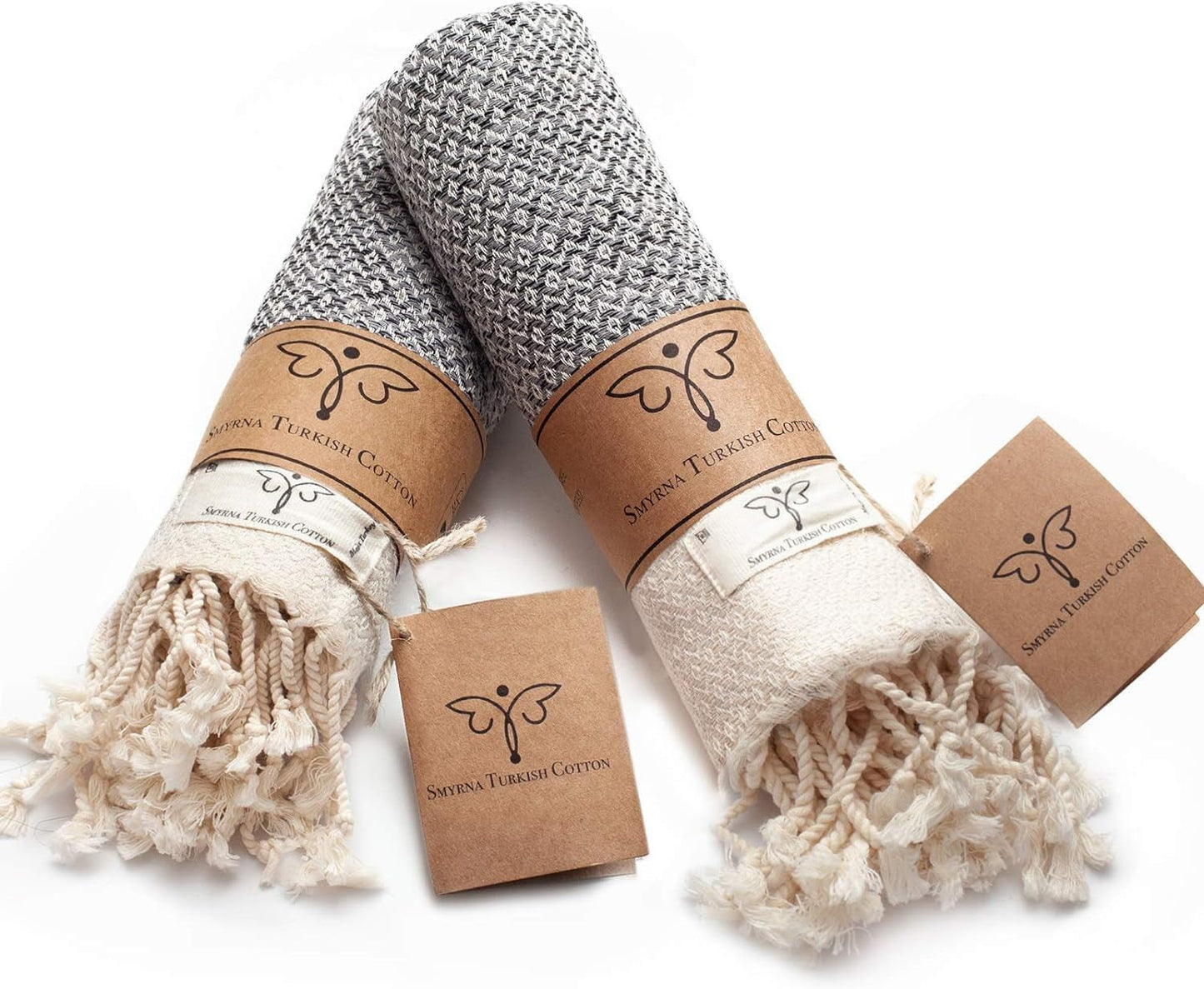 Smyrna Vintage Turkish Cotton Hand Towels - Set of 2, 16x40 Inches, Elegant Beige Towels for Bath, Kitchen, Yoga, and More
