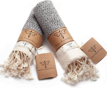 Smyrna Vintage Turkish Cotton Hand Towels - Set of 2, 16x40 Inches, Elegant Beige Towels for Bath, Kitchen, Yoga, and More