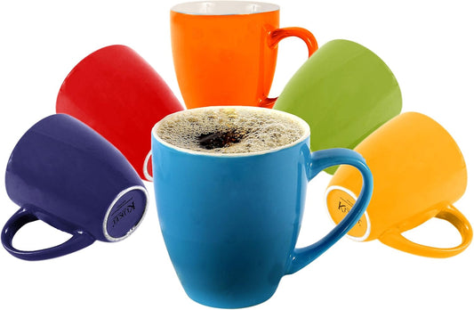 Set of 6 Multi-Colored 16 oz Stoneware Coffee Mugs with Flat Bottom