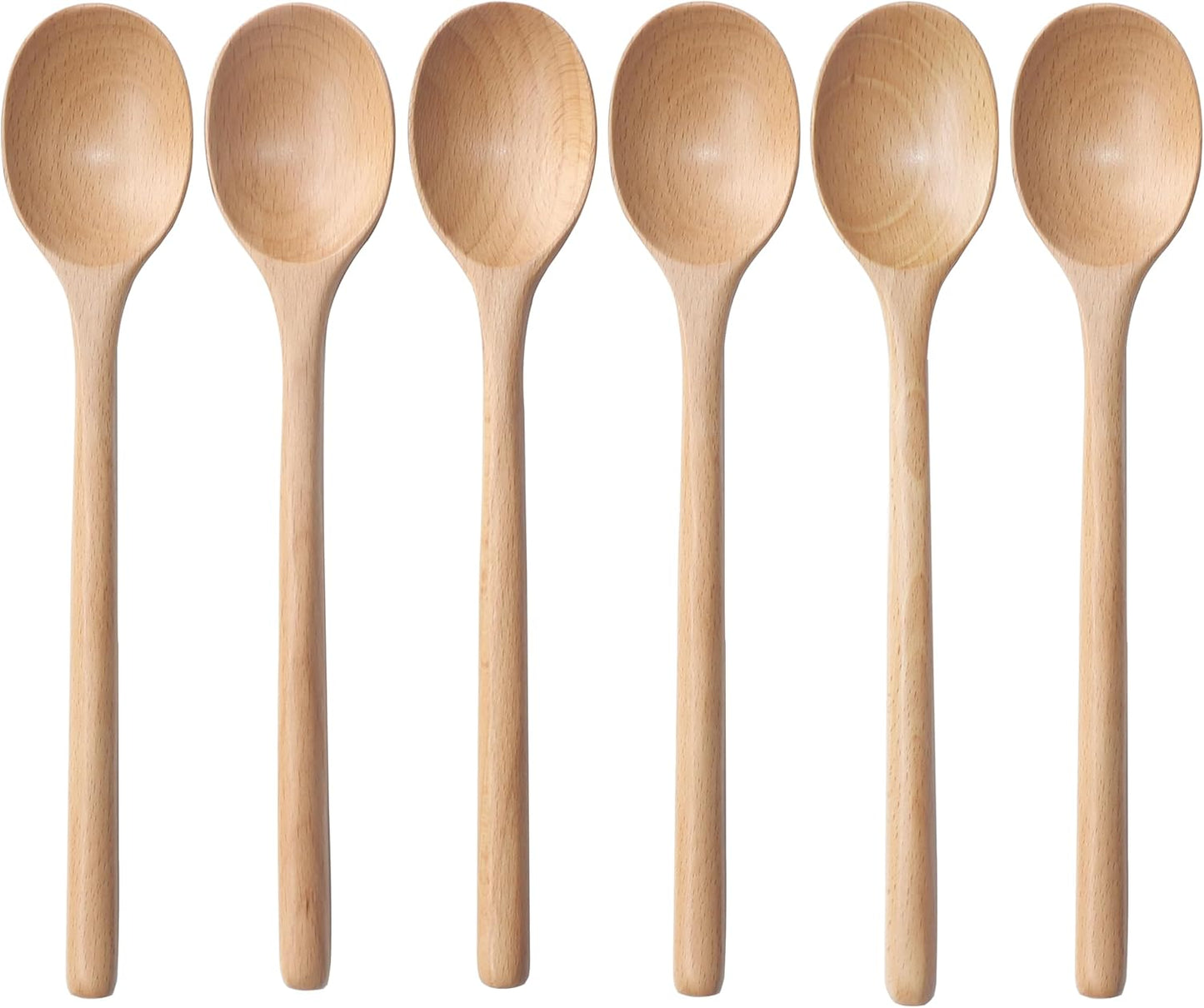 6-Piece Eco-Friendly Wooden Soup Spoon Set with 9-Inch Handles for Japanese Cuisine, Mixing, and Stirring