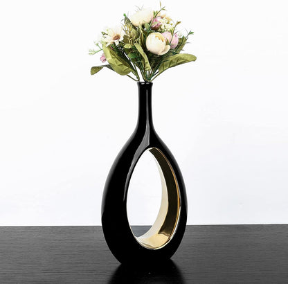 Elegant Samawi Black and Gold Ceramic Vase Set - Modern Decorative Vases for Home Decor & Pampas Grass