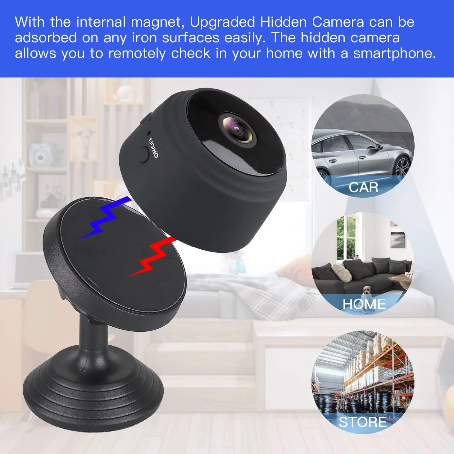 Mini Wireless Security Camera - Full HD 720P Portable Nanny Cam with Night Vision, Video Recording, and Motion Detection for Home, Car, Drone, Office, and Outdoor Use