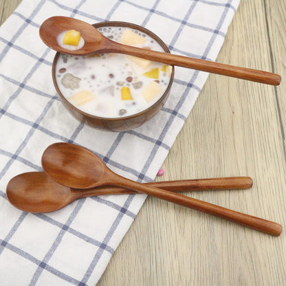 6-Piece Eco-Friendly Wooden Soup Spoon Set with 9-Inch Handles for Japanese Cuisine, Mixing, and Stirring