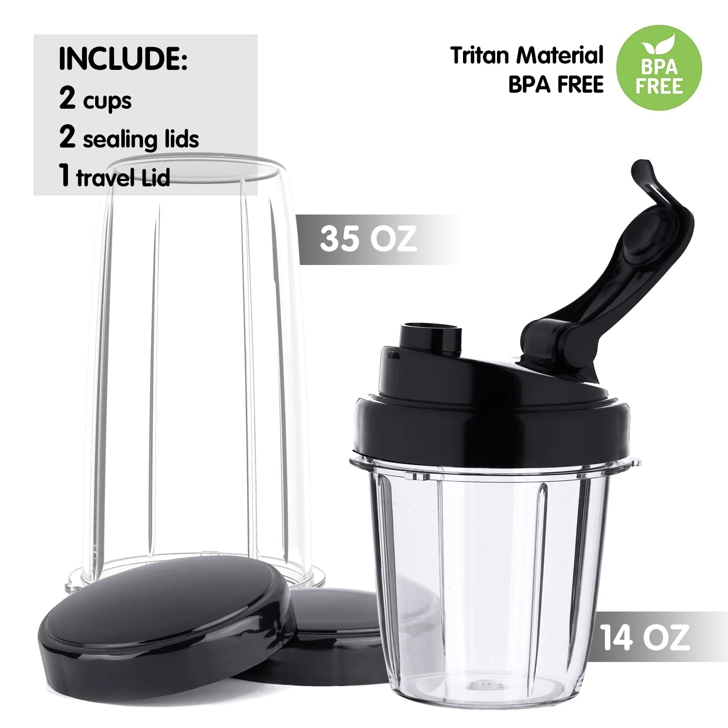 Powerful Personal Portable Blender for Smoothies & Shakes - 1200W with BPA-Free Bottles (35oz & 14oz) - Sleek Silver Design