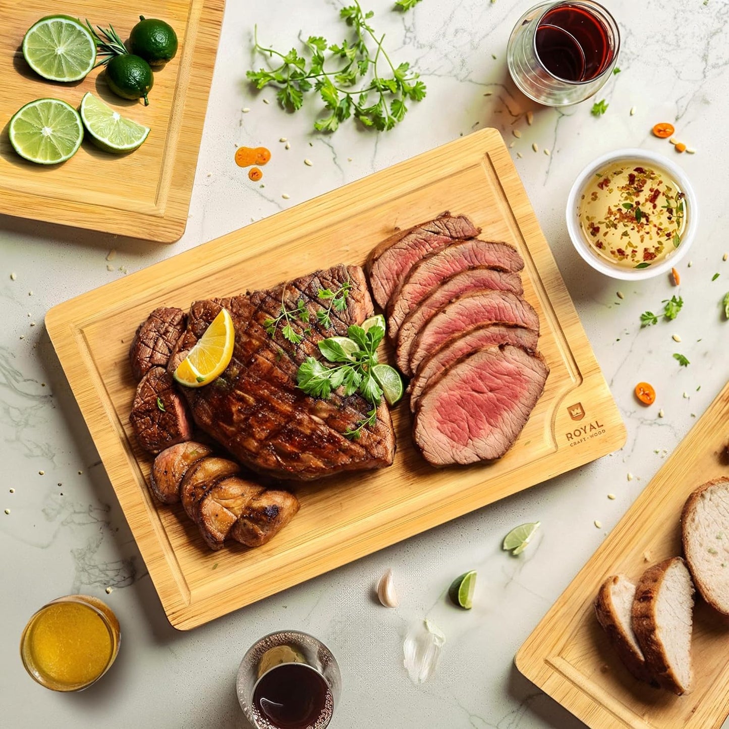 Premium Bamboo Cutting Board Set for Meal Preparation, Charcuterie, and Butchering - Ideal Gift for Culinary Enthusiasts