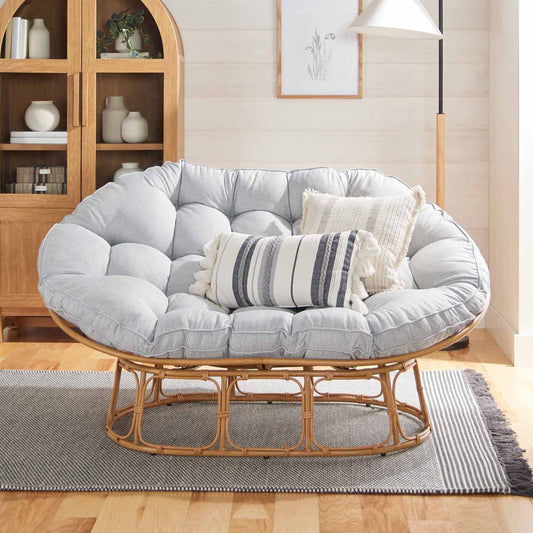 Elegant Grey Linen Double Papasan Chair - Ideal for Comfort and Relaxation