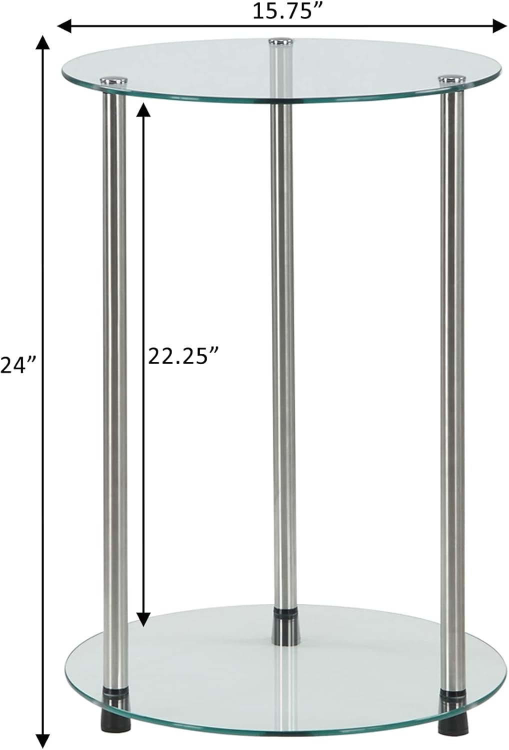 Elegant 2-Tier Round Glass End Table for Contemporary Living Areas - Dimensions: 15.75" x 15.75" x 24.41