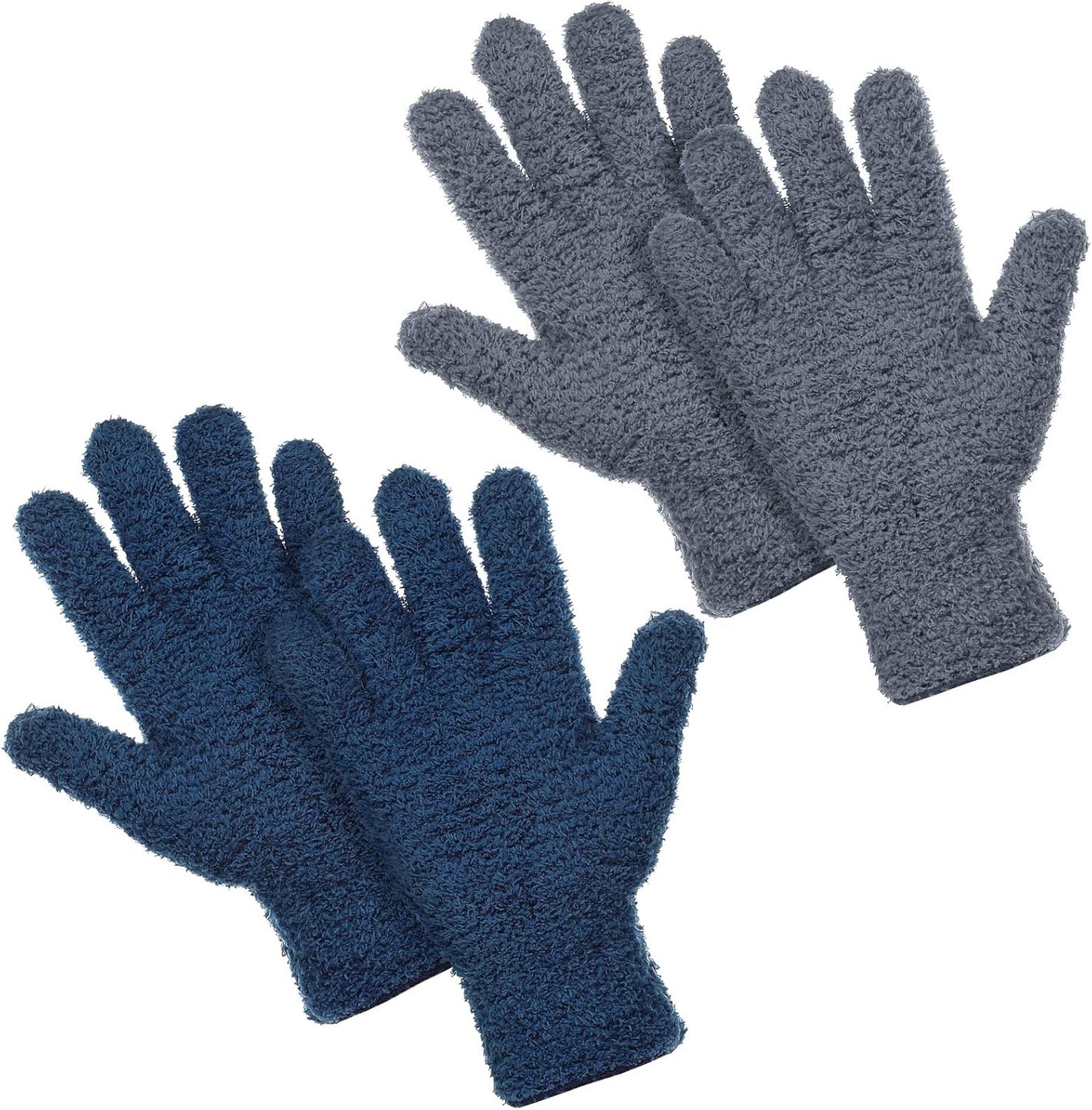 Microfiber Gloves for Dusting and Cleaning - 2 Pairs, Large (Blue)