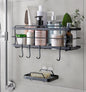 Premium Rustproof Stainless Steel Adhesive Shower Caddy with Four Hooks – No Drilling Required