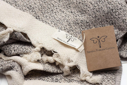 Smyrna Vintage Turkish Cotton Hand Towels - Set of 2, 16x40 Inches, Elegant Beige Towels for Bath, Kitchen, Yoga, and More